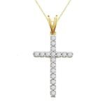 LADIES CROSS PENDANT 1/4 CT ROUND DIAMOND 10K YELLOW GOLD