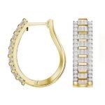 LADIES HOOPS 1 1/2 CT ROUND/BAGUETTE DIAMOND 10K YELLOW GOLD