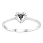 LADIES HEART RING 1/10 CT WHITE/BLUE ROUND DIAMOND 10K WHITE GOLD