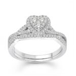 LADIES BRIDAL RING SET 1/2 CT ROUND DIAMOND 10K WHITE GOLD
