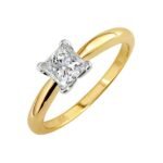 LADIES SOLITAIRE RING 1/3 CT PRINCESS DIAMOND 14K YELLOW GOLD