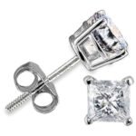 MEN'S STUDS 1/2 CT PRINCESS DIAMOND 14K WHITE GOLD