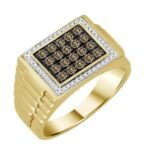 MEN'S RING 5/8 CT ROUND WHITE/CHOCOLATE DIAMOND 10K YELLOW GOLD