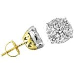 LADIES EARRINGS 1/2 CT ROUND DIAMOND 14K YELLOW GOLD