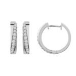 LADIES HOOPS EARRING 1/2 CT ROUND DIAMOND 10K WHITE GOLD