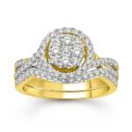 LADIES BRIDAL RING SET 1 CT ROUND DIAMOND 14K YELLOW GOLD