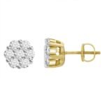 LADIES EARRINGS 1/2 CT ROUND DIAMOND 14K YELLOW GOLD