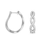 LADIES HOOPS 1/4 CT ROUND DIAMOND 10K WHITE GOLD