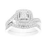 LADIES BRIDAL RING SET 5/8 CT ROUND/PRINCESS DIAMOND 14K WHITE GOLD