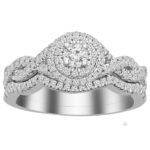 LADIES BRIDAL RING SET 1/2 CT ROUND DIAMOND 14K WHITE GOLD