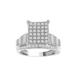 LADIES RING 1 CT ROUND/BAGUETTE DIAMOND 10K WHITE GOLD