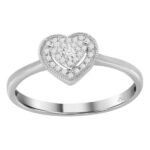 LADIES HEART RING 1/10 CT ROUND DIAMOND 10K WHITE GOLD