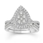 LADIES BRIDAL RING SET 1 CT ROUND DIAMOND 14K WHITE GOLD