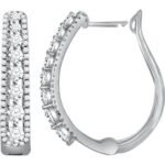 LADIES HOOPS EARRING 1 CT ROUND DIAMOND 10K WHITE GOLD
