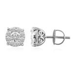 LADIES EARRINGS 1 CT ROUND DIAMOND 14K WHITE GOLD