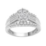 LADIES RING 1 CT ROUND/BAGUETTE DIAMOND 10K WHITE GOLD