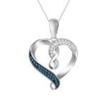 LADIES PENDANT 1/10 CT WHITE/BLUE  ROUND DIAMOND 10K WHITE GOLD