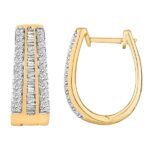 LADIES HOOPS 1 CT ROUND/BAGUETTE DIAMOND 10K YELLOW GOLD