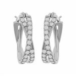 LADIES HOOP EARRINGS 1 CT ROUND DIAMOND 10K WHITE GOLD