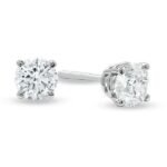 LADIES SOLITAIRE EARRINGS 1 CT ROUND DIAMOND 14K WHITE GOLD