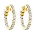 LADIES HOOPS 1 CT ROUND DIAMOND 10K YELLOW GOLD