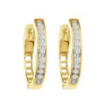 LADIES HOOPS 1/4 CT ROUND DIAMOND 10K YELLOW GOLD