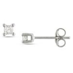 LADIES STUDS 1/4 CT PRINCESS DIAMOND 14K WHITE GOLD