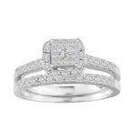 LADIES BRIDAL RING SET 1/2 CT ROUND/PRINCESS DIAMOND 14K WHITE GOLD