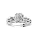 LADIES BRIDAL RING SET 1/3 CT ROUND/BAGUETTE DIAMOND 14K WHITE GOLD
