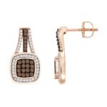 LADIES EARRING 1/3 CT WHITE/CHOCOLATE ROUND DIAMOND 10K ROSE GOLD