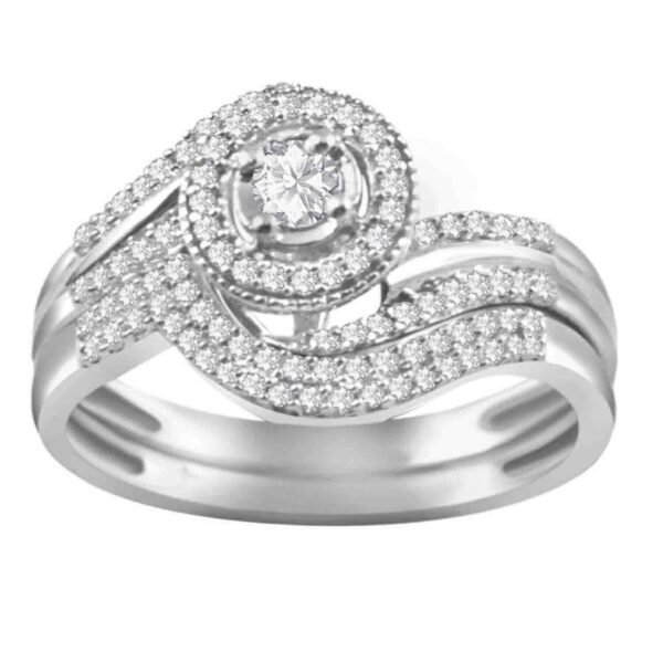 LADIES BRIDAL RING SET 1/3 CT ROUND DIAMOND 10K WHITE GOLD