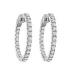 LADIES HOOP EARRINGS 2 CT ROUND DIAMOND 14K WHITE GOLD