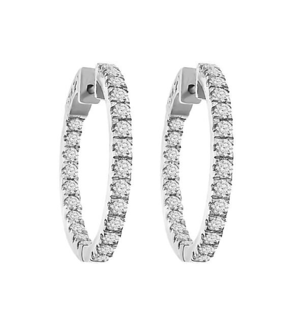 LADIES HOOP EARRINGS 2 CT ROUND DIAMOND 14K WHITE GOLD