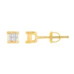 LADIES EARRINGSS 1/10  CT PRINCESS DIAMOND 10K YELLOW GOLD
