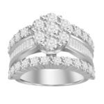 LADIES RING 4 CT ROUND/BAGUETTE DIAMOND 10K WHITE GOLD