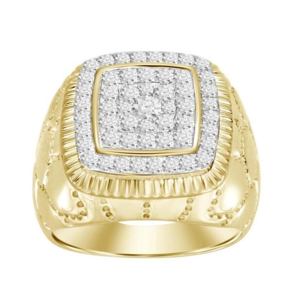 MEN'S RING 1 CT ROUND DIAMOND 10K YELLOW GOLD