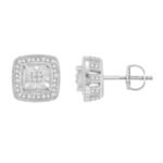 LADIES EARRINGS 1/10 CT ROUND DIAMOND SILVER WHITE