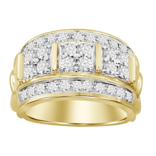 MEN'S RING 2 CT ROUND DIAMOND 10K YELLOW GOLD