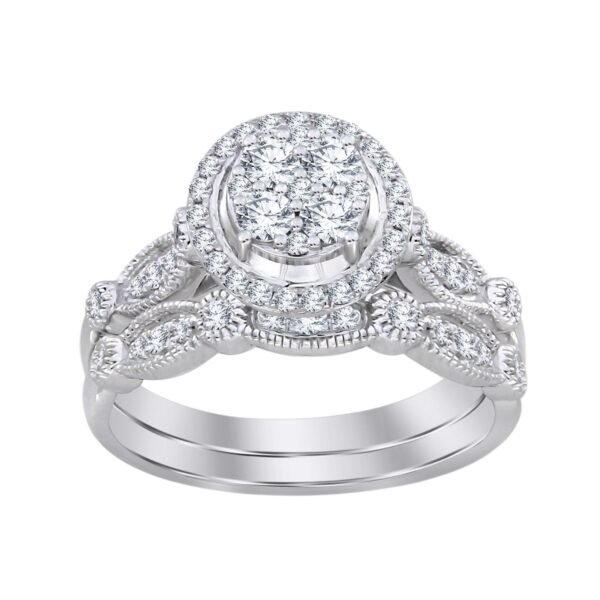 LADIES BRIDAL RING SET 1/2 CT ROUND DIAMOND 14K WHITE GOLD