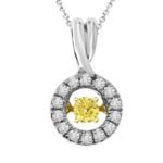 LADIES PENDANT 1/5 CT WHITE/CANARRY ROUND DIAMOND SILVER 10K YELLOW PLATED