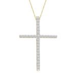 LADIES CROSS PENDANT 1/10 CT ROUND DIAMOND 10K YELLOW GOLD