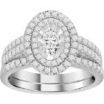 LADIES BRIDAL RING SET 1/2 CT ROUND DIAMOND 14K WHITE GOLD