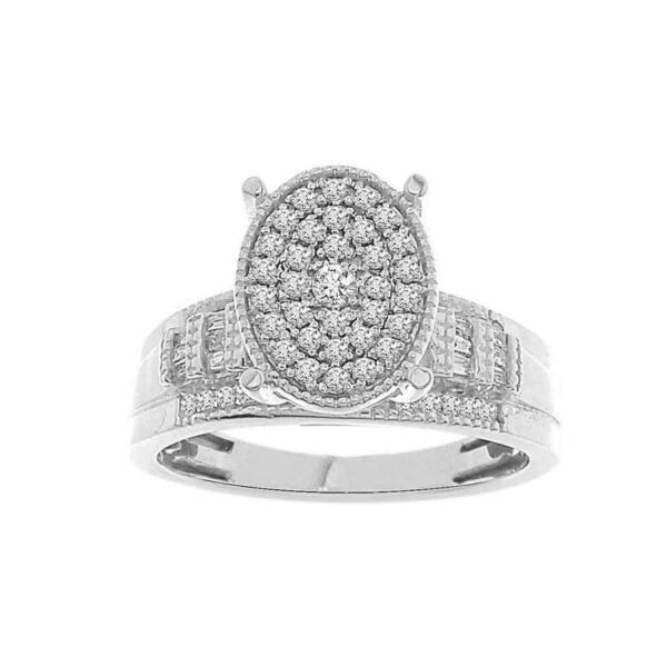 LADIES RING 1/2 CT ROUND/BAGUETTE DIAMOND 10K WHITE GOLD