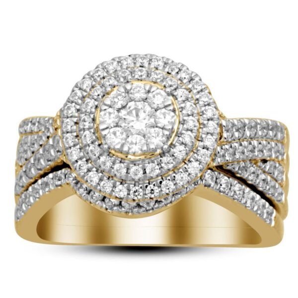 LADIES BRIDAL RING SET 1 CT ROUND DIAMOND 14K YELLOW GOLD