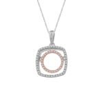 LADIES PENDANT WITH CHAIN 1/10 CT ROUND DIAMOND SILVER 10K ROSE PLATED