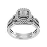 LADIES BRIDAL RING SET 1/2 CT ROUND/BAGUETTE DIAMOND 14K WHITE GOLD