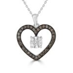 LADIES PENDANT 1/3 CT WHITE/CHOCOLATE ROUND DIAMOND SILVER