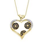 LADIES HEART PENDANT 1/4 CT WHITE/CHOCOLATE ROUND DIAMOND 10K YELLOW GOLD