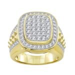 MEN'S RING 2 CT ROUND DIAMOND 14K YELLOW GOLD