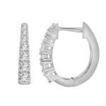 LADIES HOOP EARRINGS 1 1/2 CT ROUND DIAMOND 10K WHITE GOLD